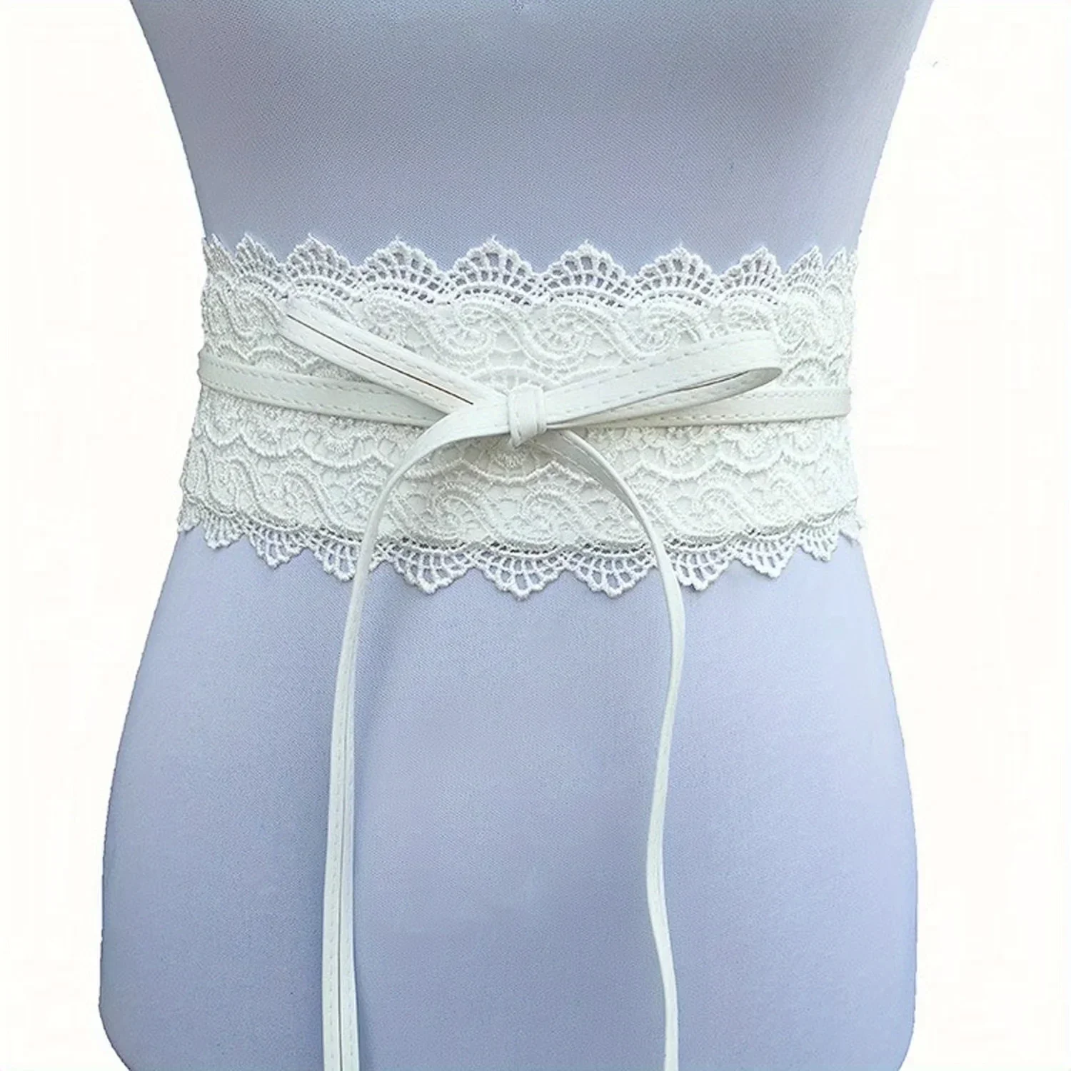 Lace Waist Belt Bow Tie Wrap Around Soft PU Leather Wide Girdle Boho Corset For Dresses