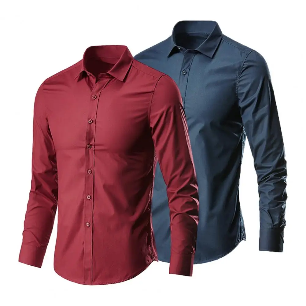 

Lightweight Men Shirt Men Polyester Shirt Formal Business Style Men's Shirt with Stretchy Slim Fit Breathable Fabric Turn-down