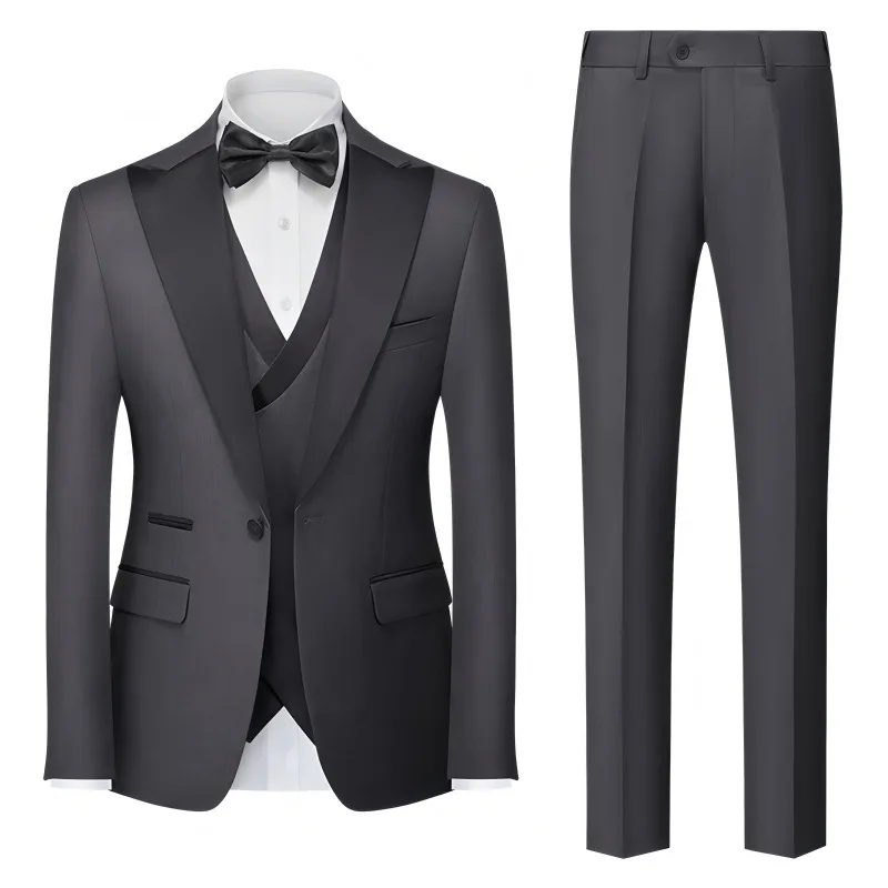 Men Suit Outfit Patchwork Single-breasted Blazer Male Contrast Color Vest Straight-leg Pant Man Slim Wedding 3-piece Set