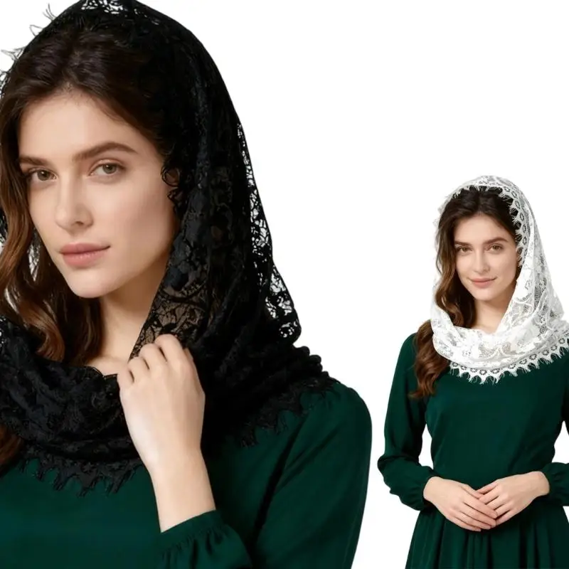 

Modern Floral Lace Sheer Mesh Scarf Nylon Hair Accessory Elegant Head Wrap Fashion Headpiece