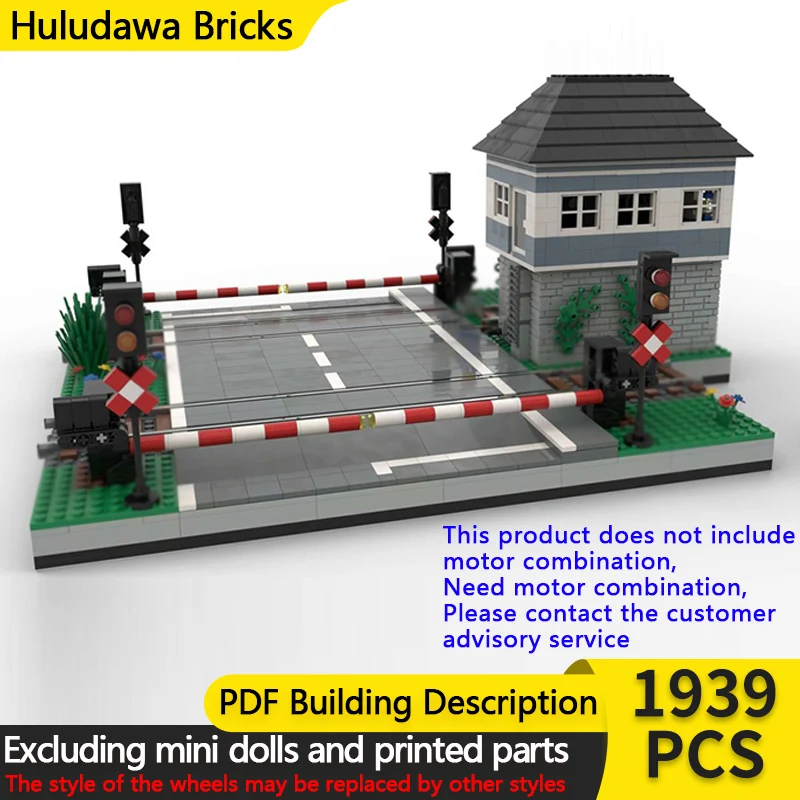 

Street View Model MOC Building Bricks Motorized Train Level Crossing Modular Technology Children Holiday Gifts Assemble Toy Suit