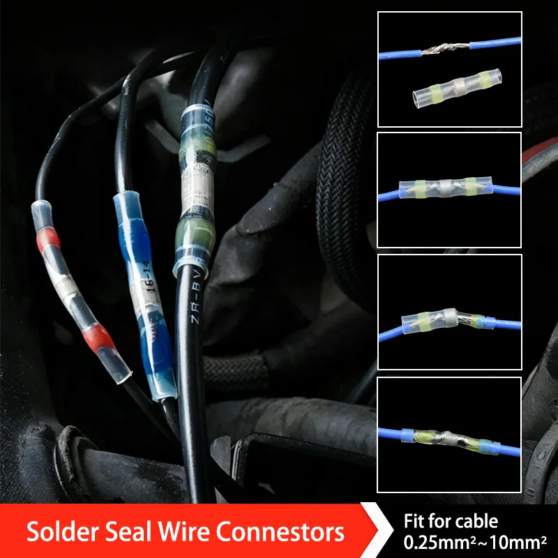 Heat Shrinkable Solder Seal Wire Connector Butt Terminals, Waterproof Insulate Electric Wire Repair Splice Connectors 10~1000pcs