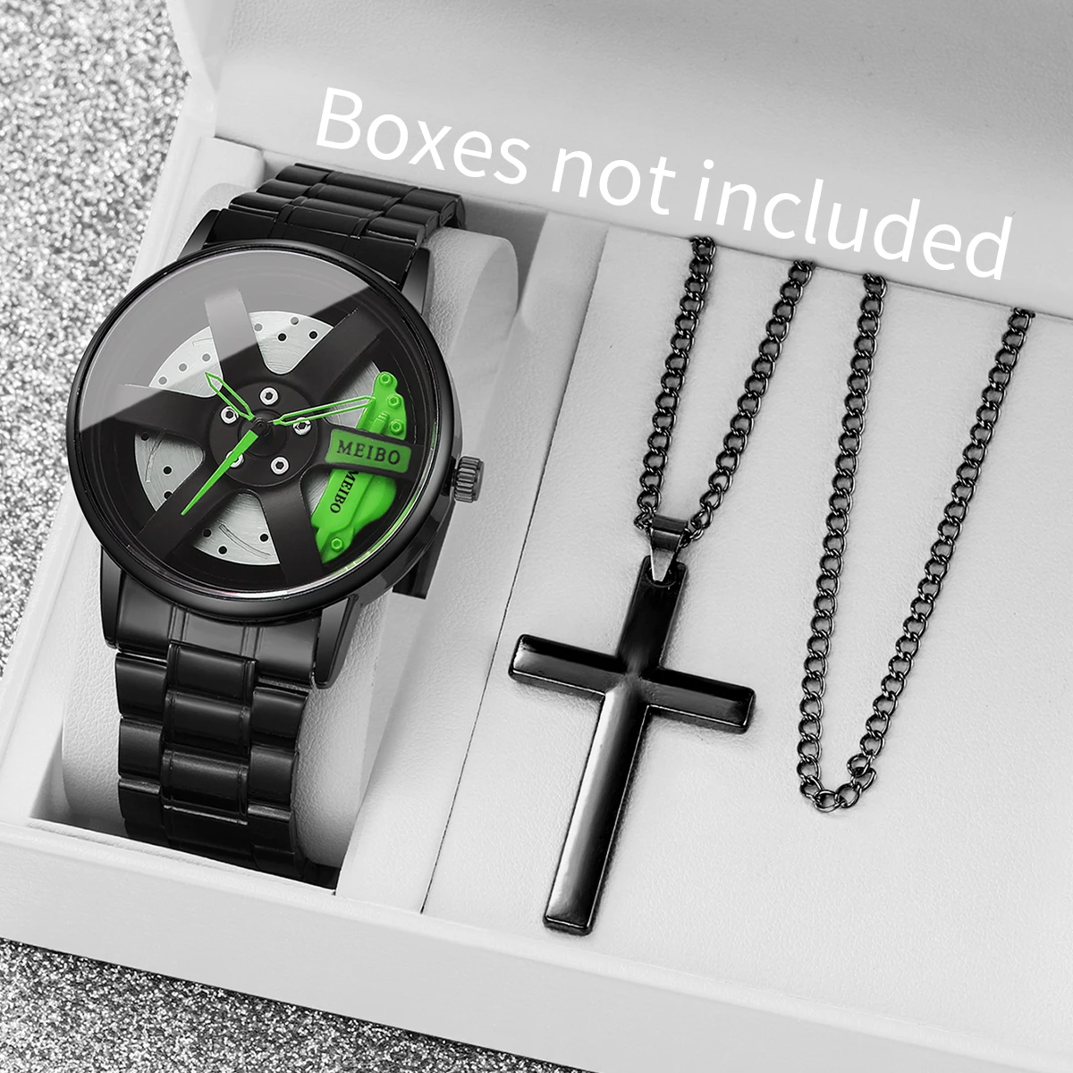 

2PCs/Set Men's Luxury Watch Fashion Business Quartz Steel Strip Watch with Necklace Exquisite Gift Watch Set (Box Not Included)