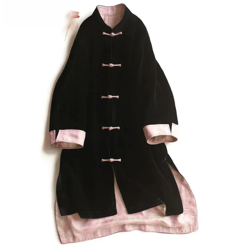 Long Coat Robe Gown Chinese Jacket Improved Tang Style Women's Clothing Chinese Tea Suit Long Buttoned Jacket for Spring Autumn