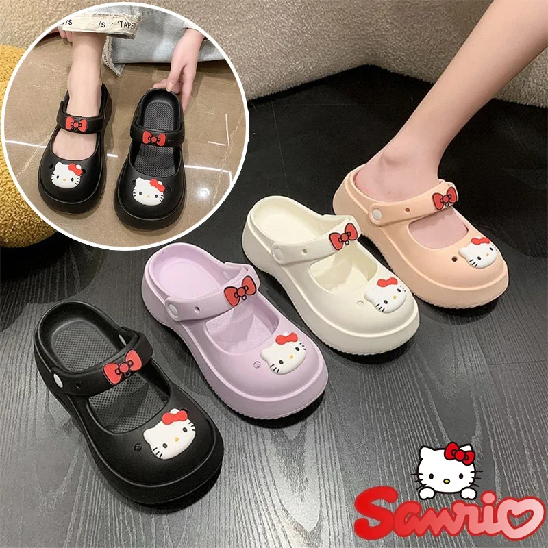 

Hello Kitty Sandals Summer Women Hole Shoes Anime Thick Platform Slippers Y2k Female Soft Outdoor Bathroom Anti-slip Shoes Gift