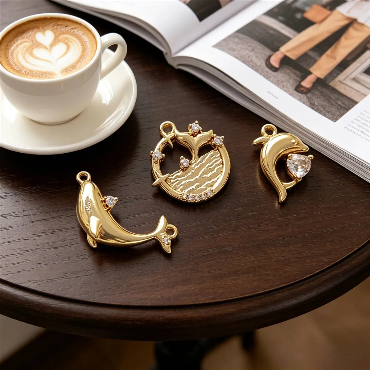 CZ Whale Dolphin Mermaid Tail Charms Marine Animal Pendant Brass 14K Gold Plated For DIY Bracelet Earring Jewelry Accessories