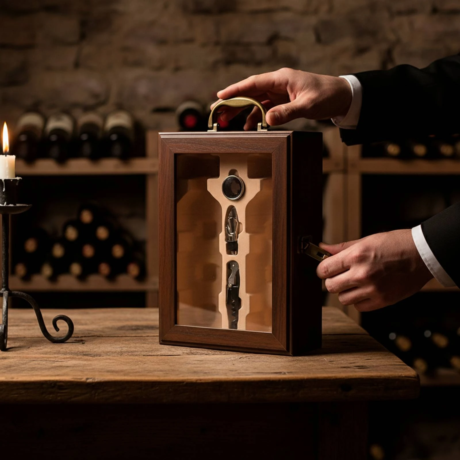 Two Bottle Wine Box with Accessories Premium Wine Gift Box with Window Sturdy Portable for Gifters, Gifting, Weddings