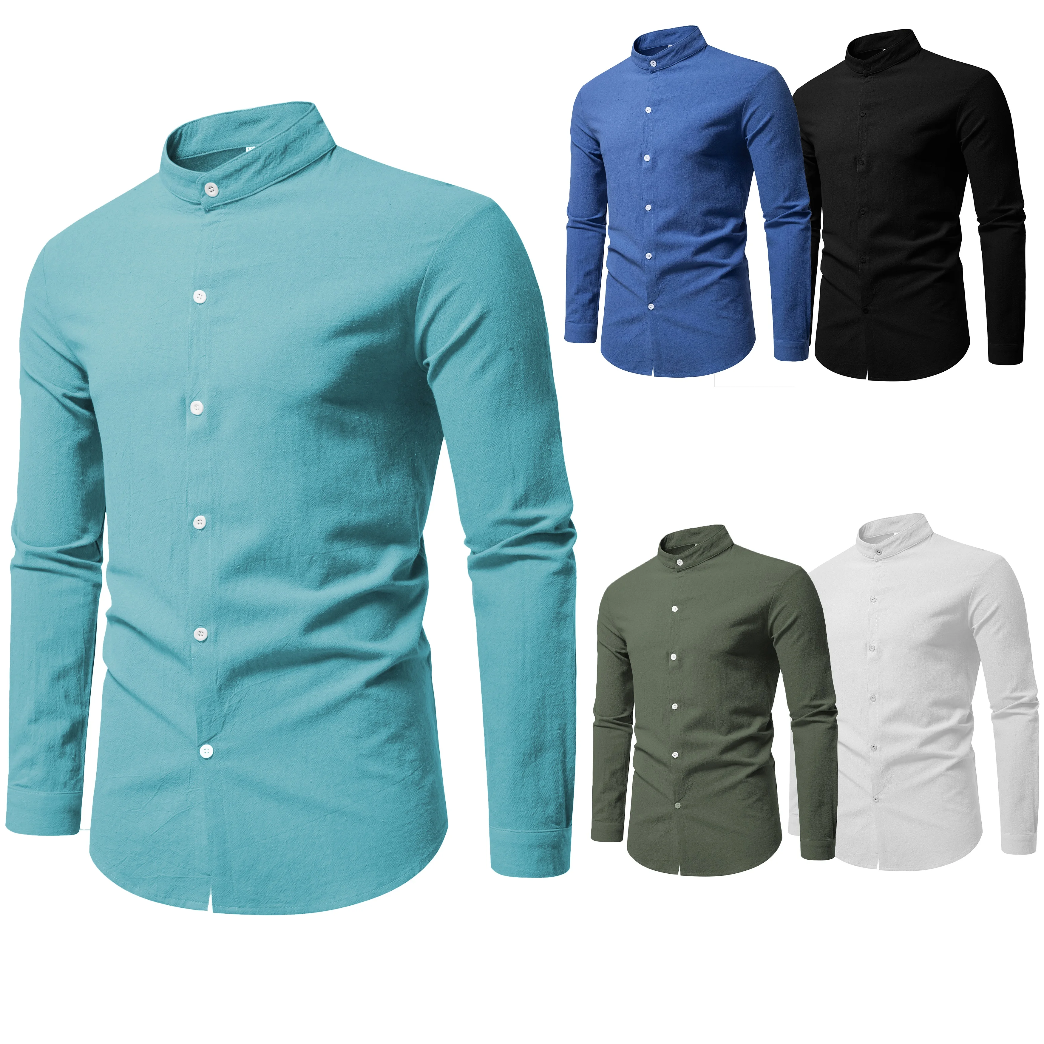 

Spring Men's Long Sleeve Stand Collar Solid Color Casual Shirt Men's Pure Cotton Fashion Cardigan