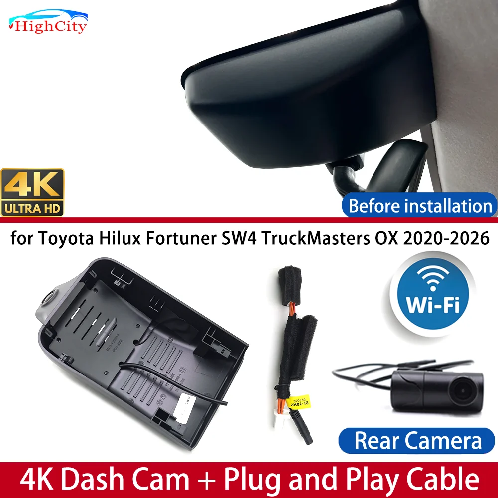 HighCity Dash Cam for Toyota Hilux Fortuner SW4 TruckMasters OX 2020-2026 4K UHD DVR Wifi Camera Video Recorder Driving Recorder