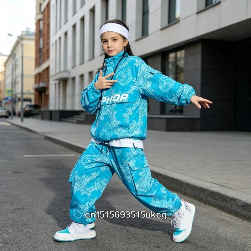 Boy Hip Hop Sweatshirt Joggers Clothes Sets Teen High Collar Paisley Top Cargo Pants Child Street Dance Wear Jazz Dance Costumes