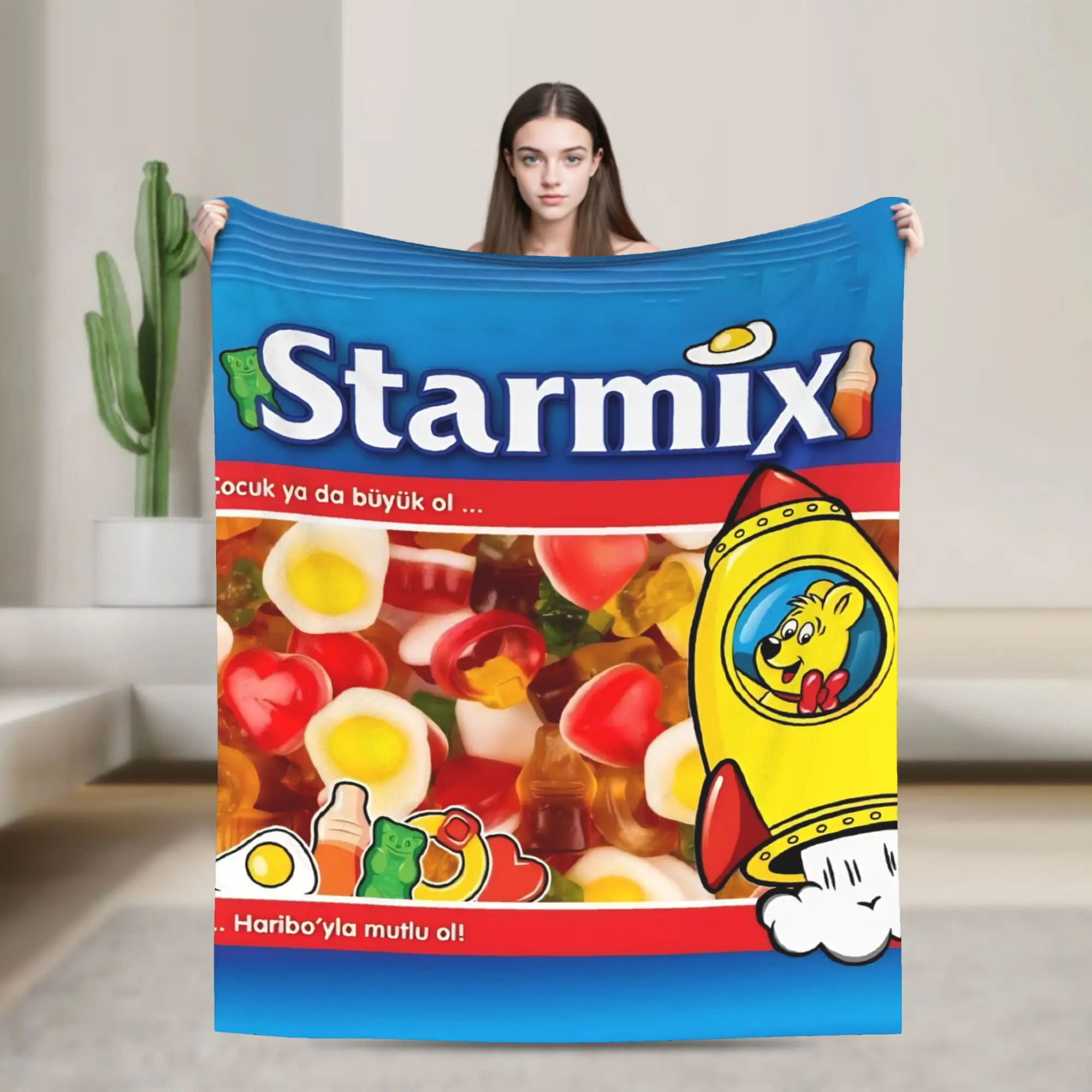Haribo Candy Decken, dekorative Flanell-Überwurfdecke für den Außenbereich, weich, warm, individuell, DIY-Qualität, Tagesdecke, Geschenk
