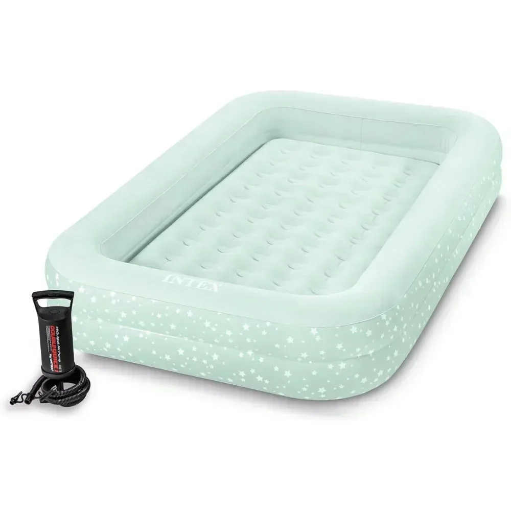 Air Mattress, Inflatable Bed Set with Raised Sides, Hand Pump, and Carrying Bag, Air Bed