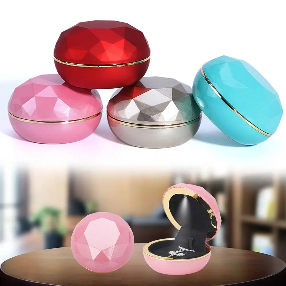 Round Jewelry Storage Box with LED Light Round Edge Earrings Ring Display Case Baking Paint Jewelry Packaging Box