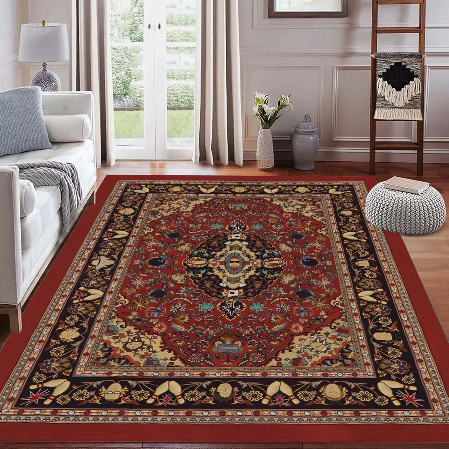 Room Decor Rug  Big Lebowski Oriental Rug, R Boho Living Room DE1cor, East Style Red Rug, Oriental Medallion Carpet, Cla1ssic Boho Area Rug,