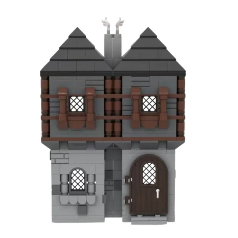 Spot MOC-228671 Mini Blue Medieval House DIY Small Particle Assembly Building Blocks Educational Toy Model Gift Set Ornaments