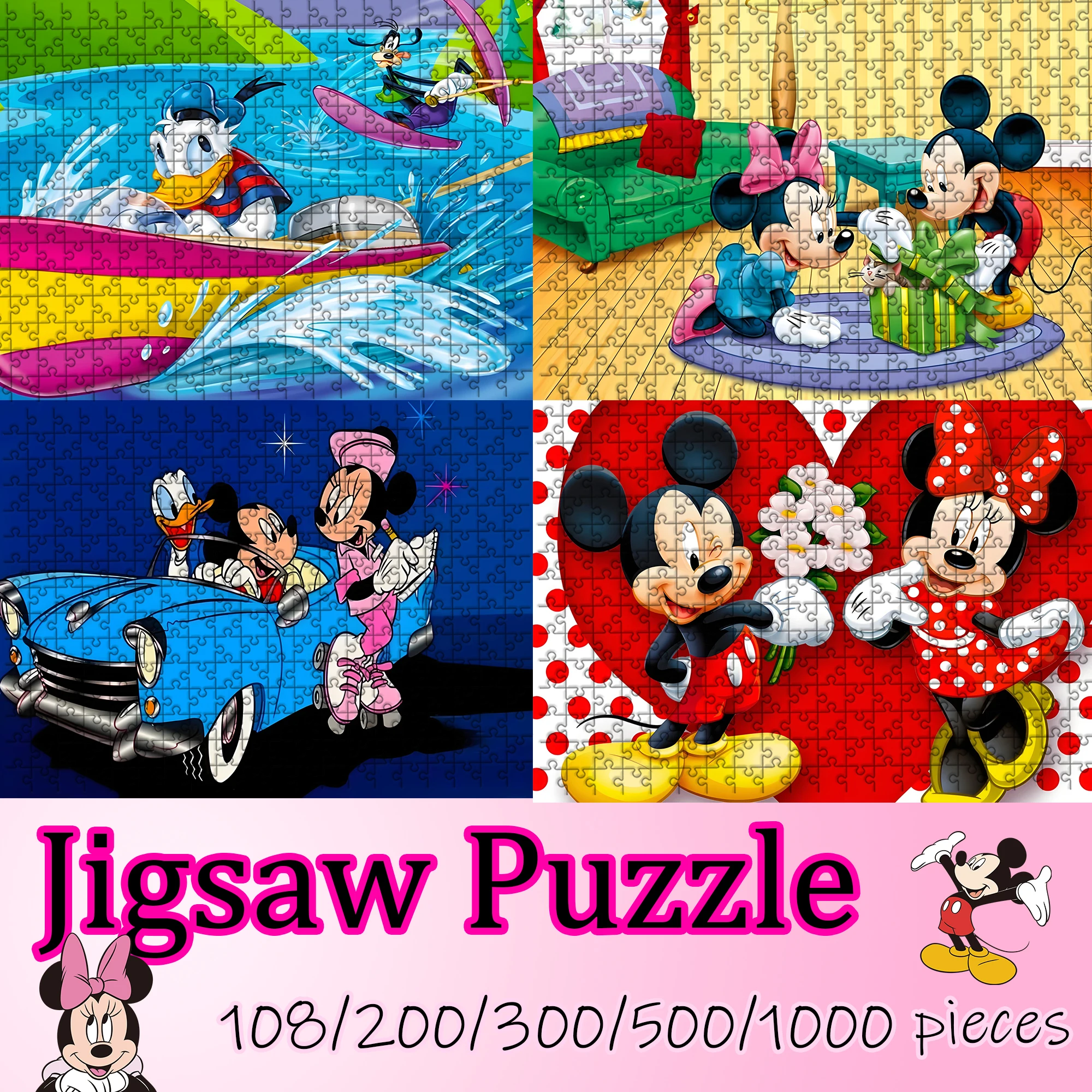 

Деревянный пазл с Микки, Минни и Дональдом Даком, 108/200/300/500/1000 элементов, высококачественный подарок, веселая игра для вечеринок
