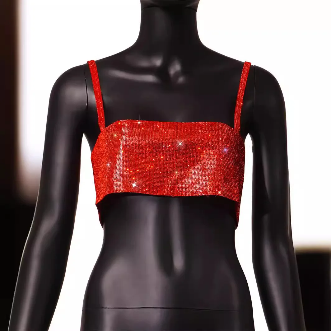 

New Hot Selling Bright Diamond Sleeveless Exposed Camisole LBZ20168