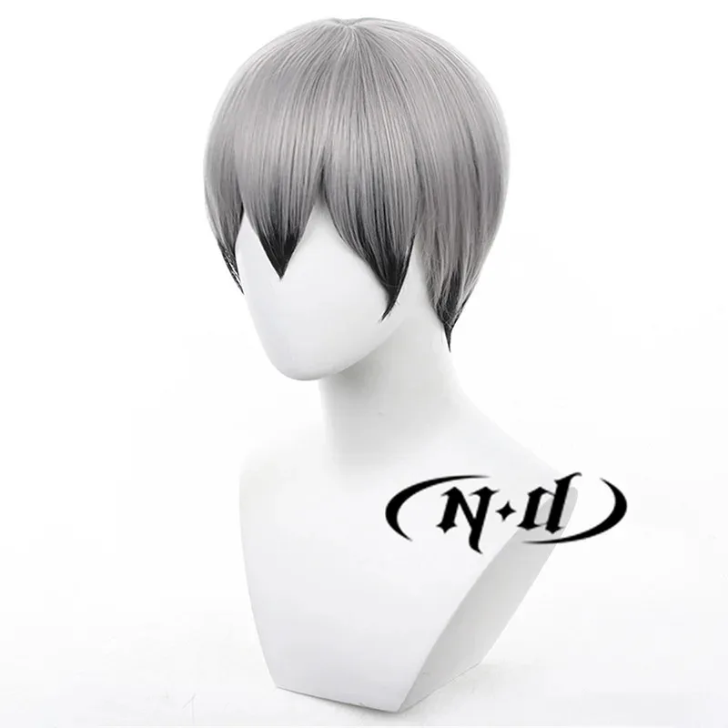 Wig Cosplay CyND Shinsuke Kita Haikyu Anime Cosplay Wig Rambut Abu-abu Muda untuk Comic Con Coser Natal Sintetis Tahan Panas