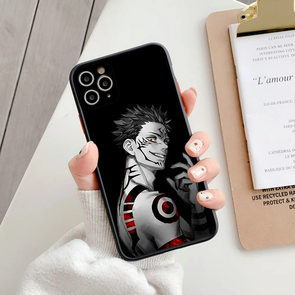 Custodia per telefono traslucida per iPhone 16 15 14 7 8 Plus 13 12 11 Pro Max XR XS SE Mini Ryomen Sukuna Jujutsu Kaisen Cover posteriore opaca