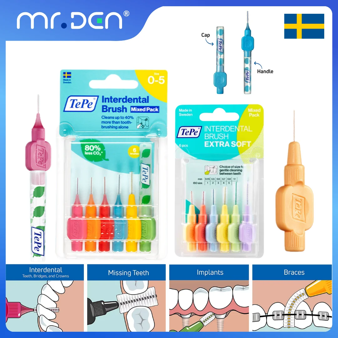 TePe Interdental Brush Extra Soft Original 0 1 2 3 4 5 6 7 8 Mm For Teeth Missing Implant Crown Braces Cleaning Deep Oral Care