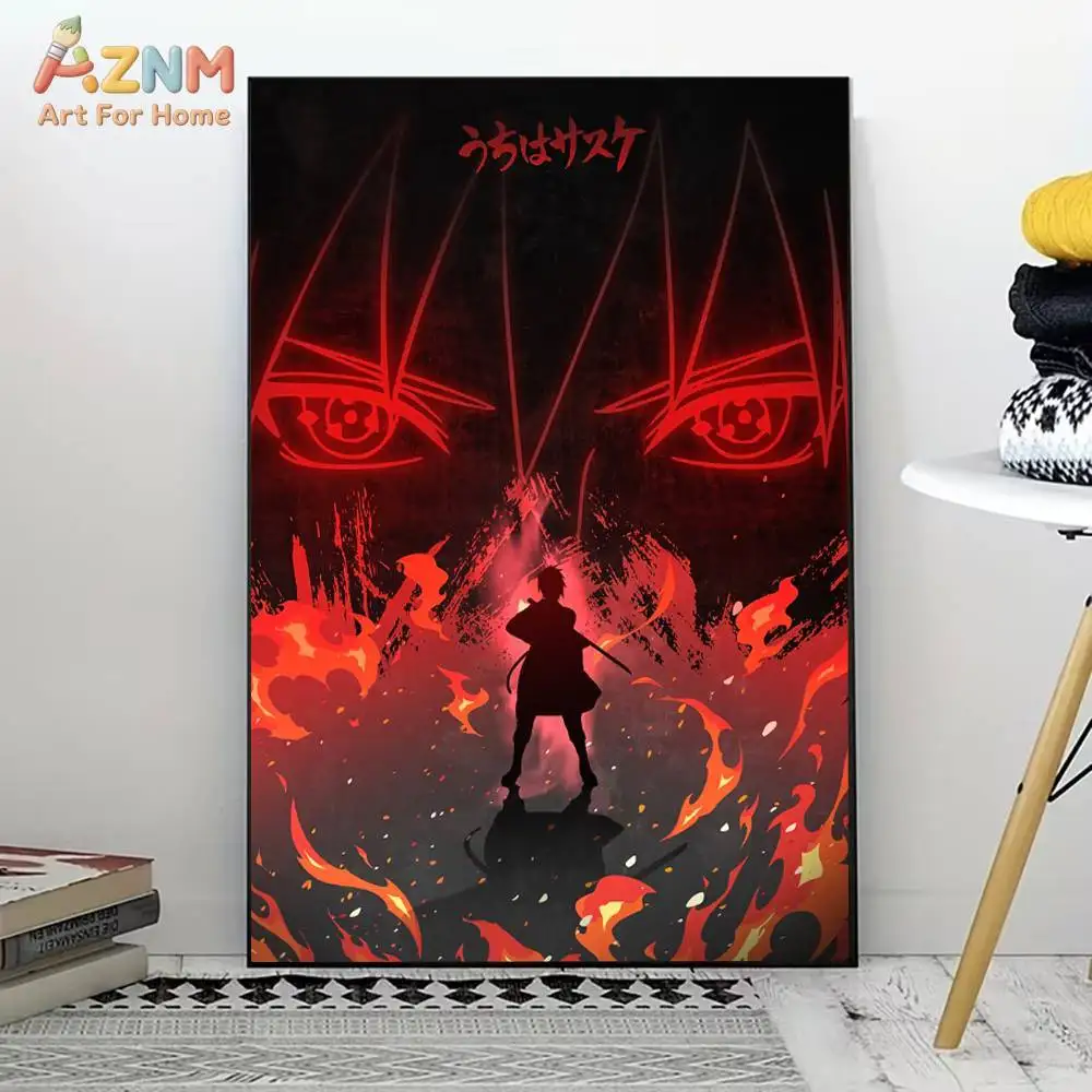 AZNM Naruto Itachi Uchiha Anime Canvas Wall Art, Red Theme Unframed Poster for Home Room Decor