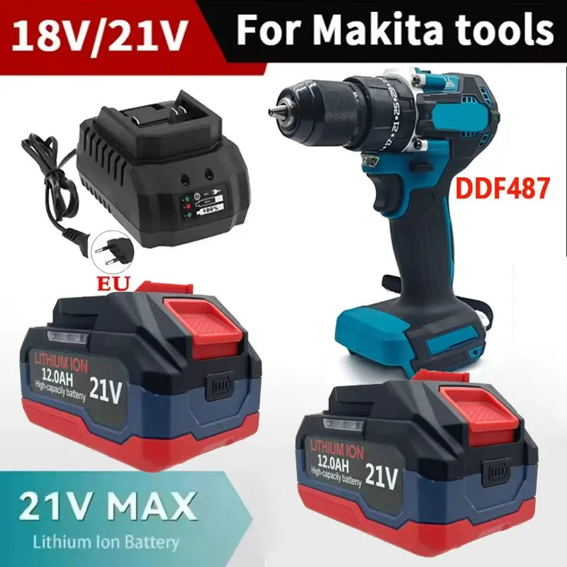 For Makita 18V-21V Makita Tool Lithium Battery 6.0ah 9.0ah 12.0ah Fast Charging Safety Certified for Electric Drill/Driver Tools