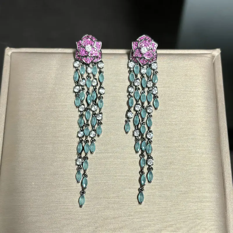 

Bilincolor маленькие красные цветочные синие длинные серьги с кисточками для женщин