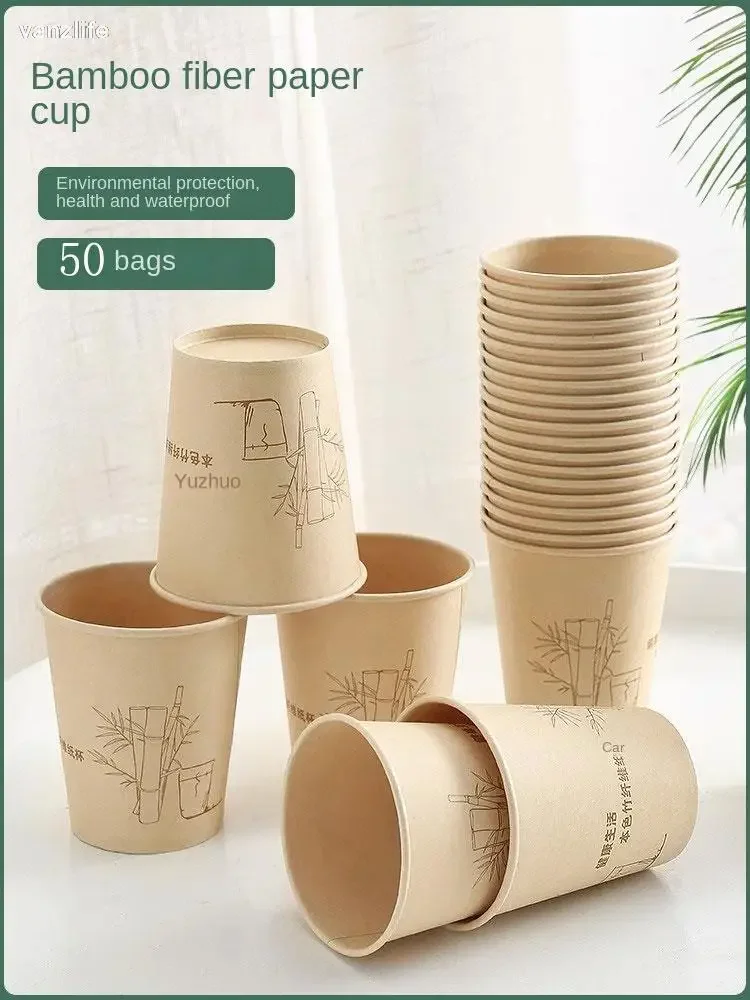 

Vanzlife Bamboo Fiber Paper Cups Eco-Friendly Office Disposable Tea Coffee Thickened Milk Tea Cups for Business Use