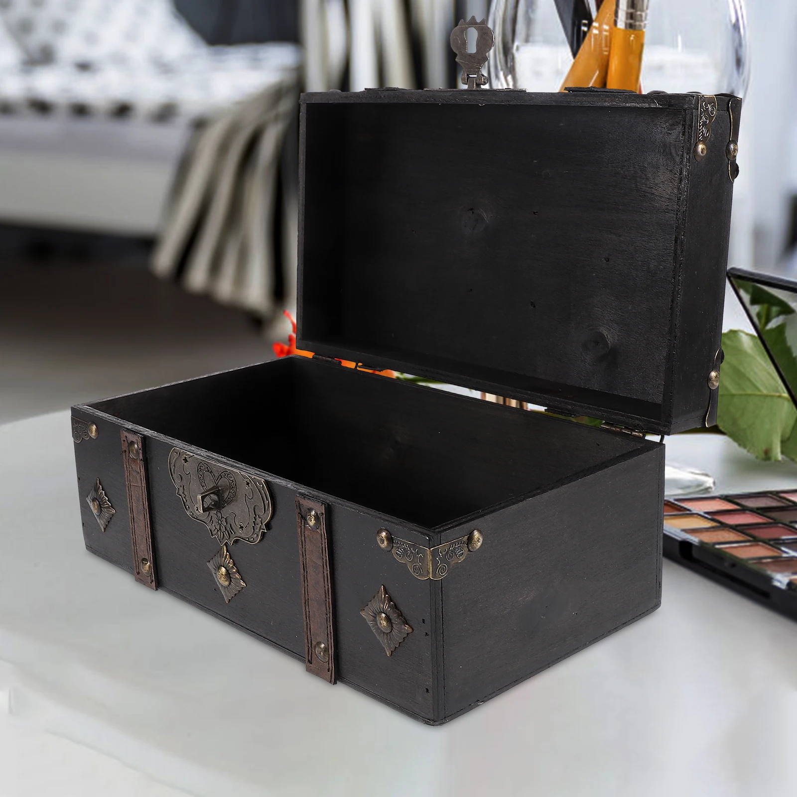 

Wooden Storage Box with Lock 3-Digit Password Vintage Grey Jewelry Organizer for Earrings Rings Books Documents Trinkets Home