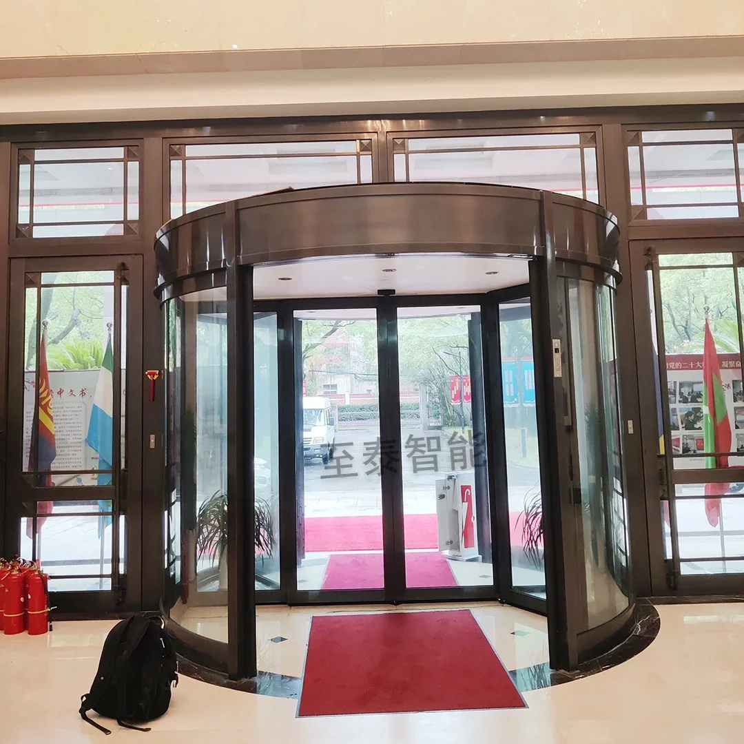 Automatic Induction Revolving Door, Double Leaf, Hotel Glass Revolving Door, Anti-collision, Customized Size