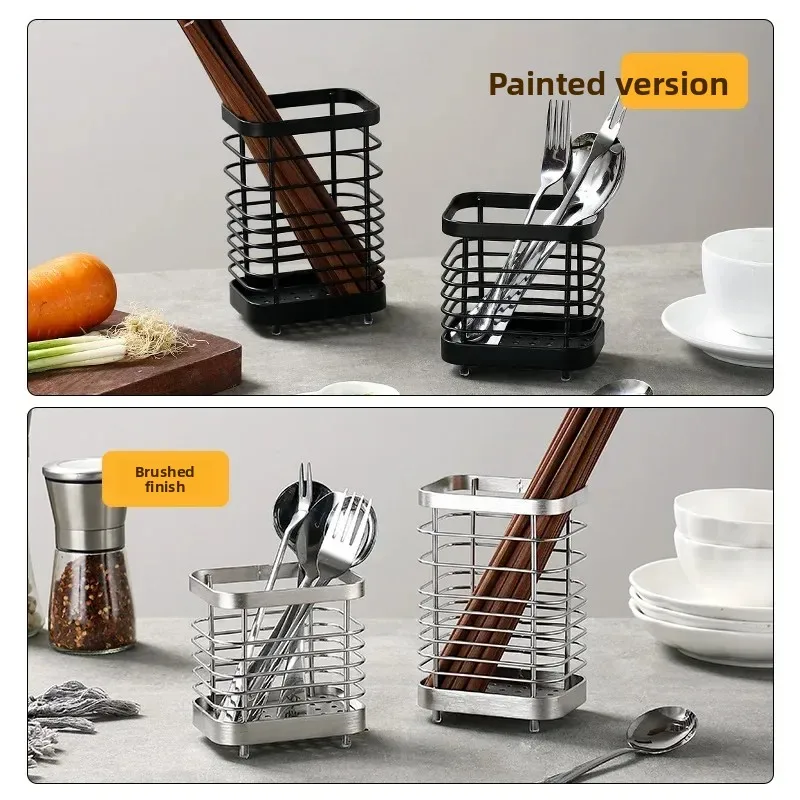 تعليق نوع المنزلية الفولاذ المقاوم للصدأ المطبخ حامل أدوات المائدة تجفيف لعيدان الشوك ملاعق التخزين المنظم وير رفوف #6
