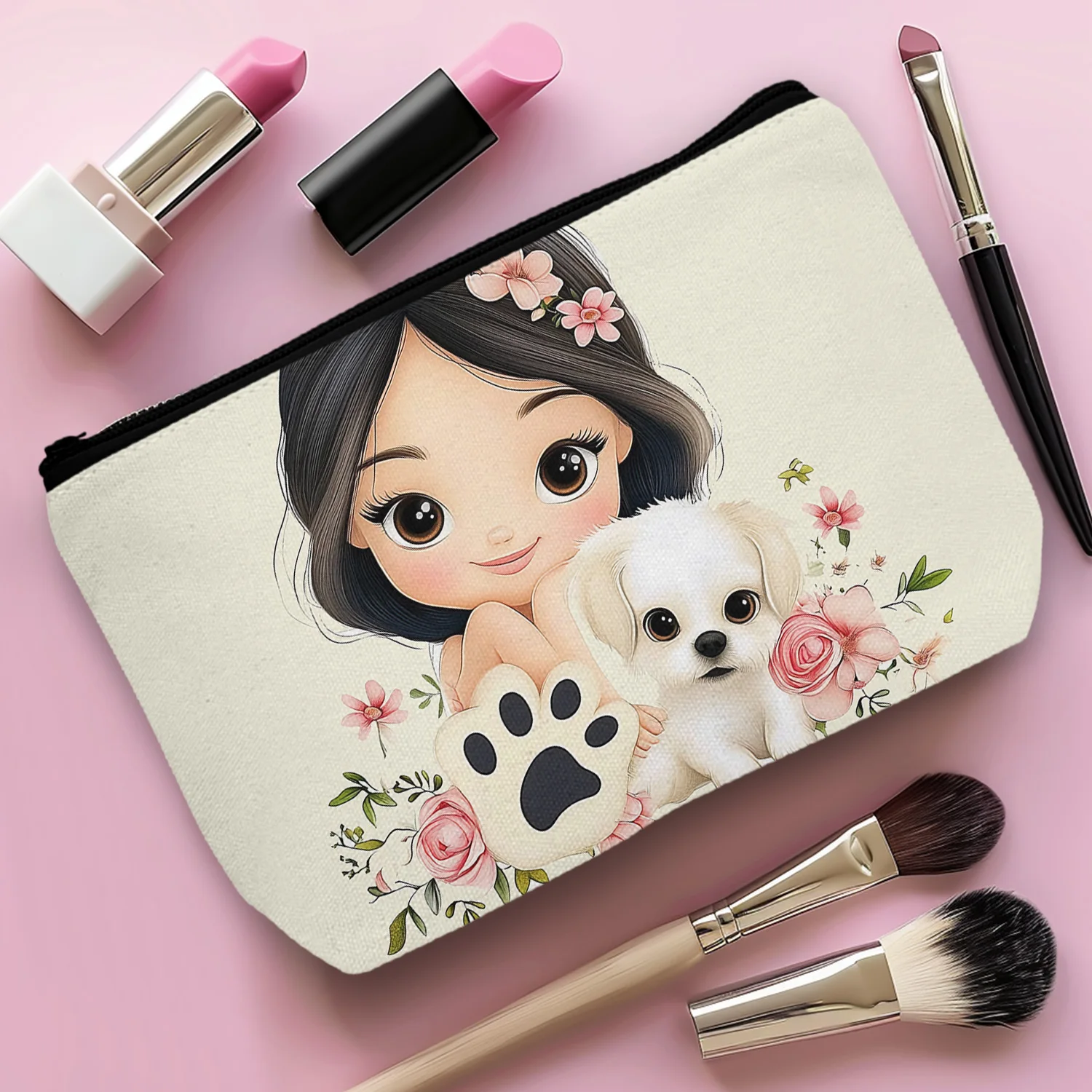 1Pc Cute Puppy Cosmetic Bag Makeup Bag With Zipper Fun Gift For Women Best Gift For Animal Lovers Rich Color Design