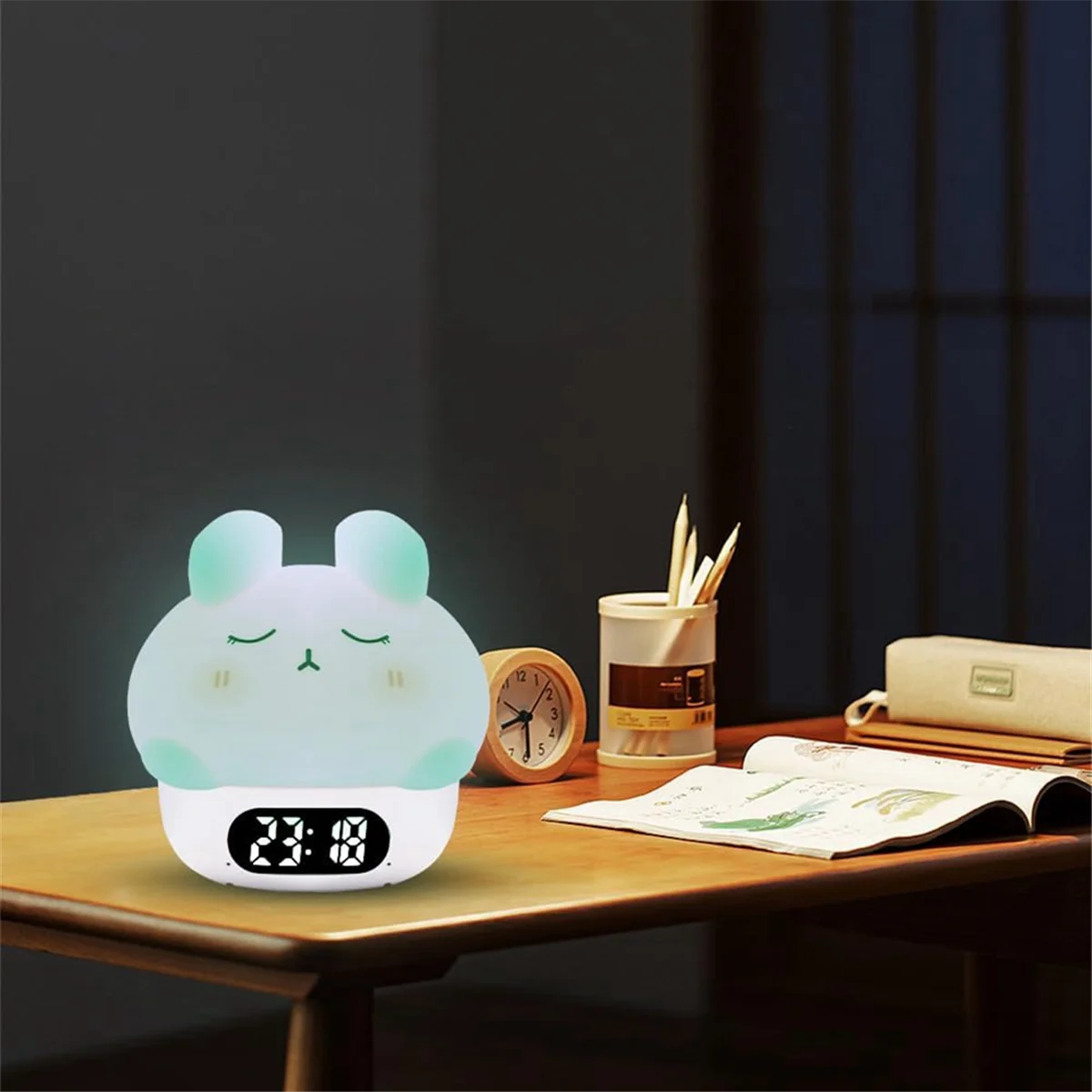 Light Alarm Clock, Adults and Children'S Bedrooms, Features Snooze Function and USB Charger Port, Dual Alarms Rabbit