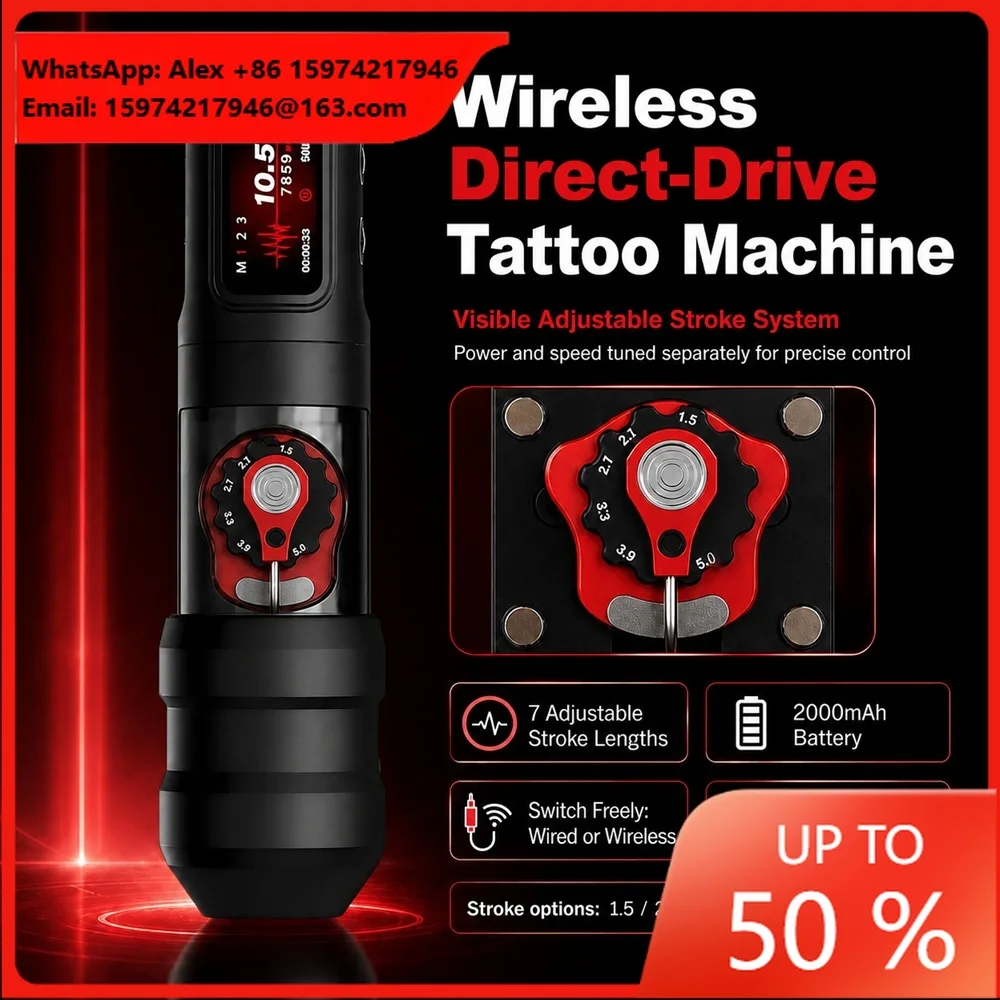 Soullead VIGOR 09 Wireless Tattoo Pen Direct Drive Adjustable Stroke Independent Speed Power Control Disposable 1 Extra Battery