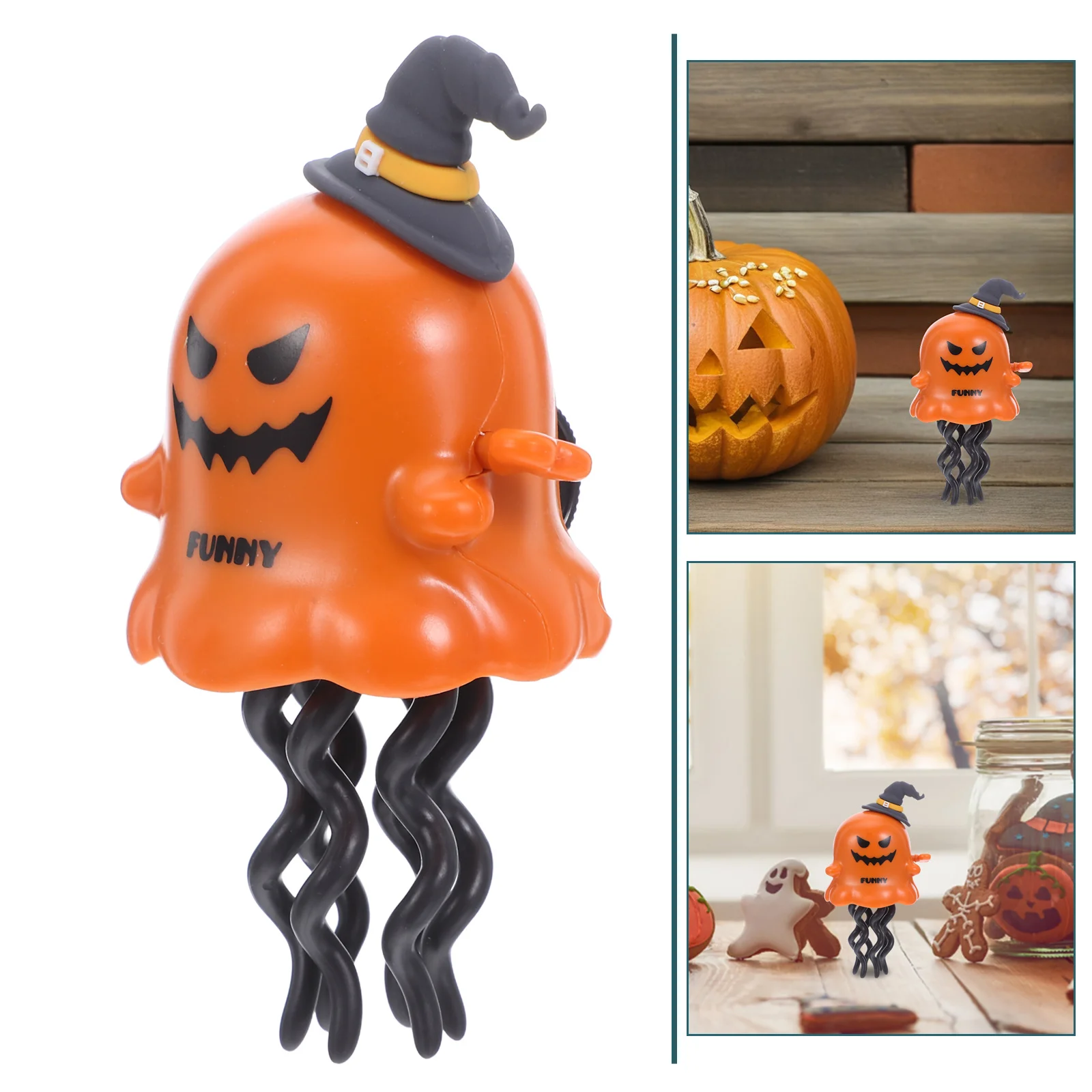 

Halloween Wind-Up Pumpkin Ghost Dancing Octopus Novelty Spring Windup Interactive Crawling Soft Tummy