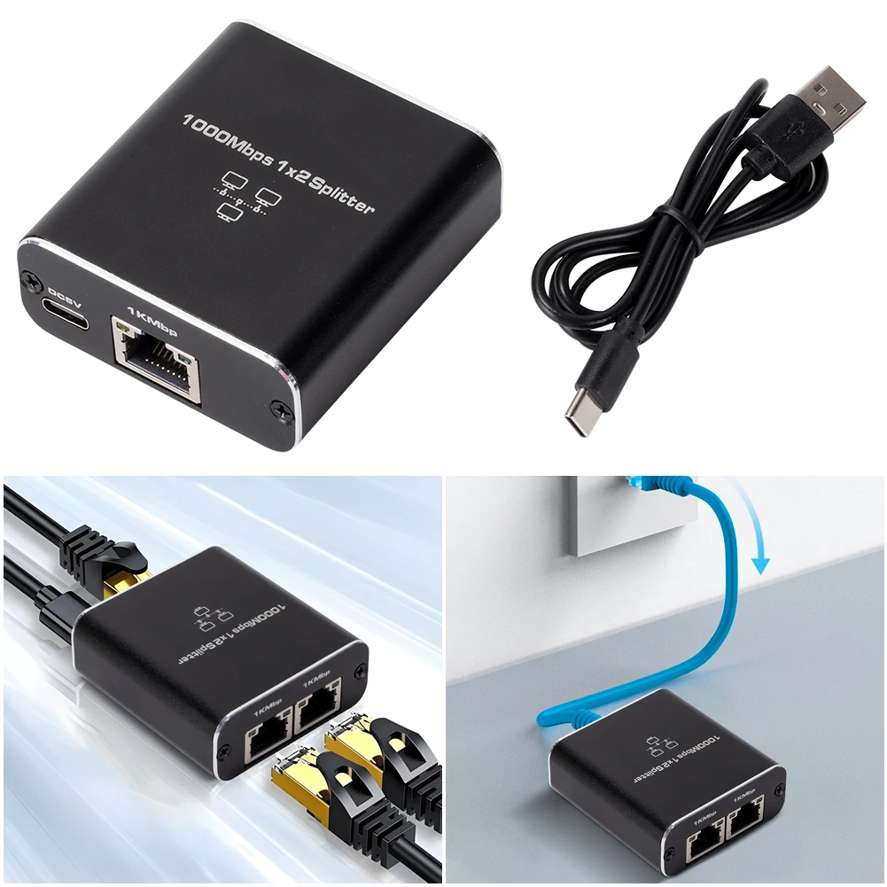 1000Mbps الإنترنت الفاصل 1 في 2 خارج مع كابل الطاقة USB RJ45 إيثرنت مقرنة الفاصل عالية السرعة للكمبيوتر المحمول صندوق التلفزيون راوتر