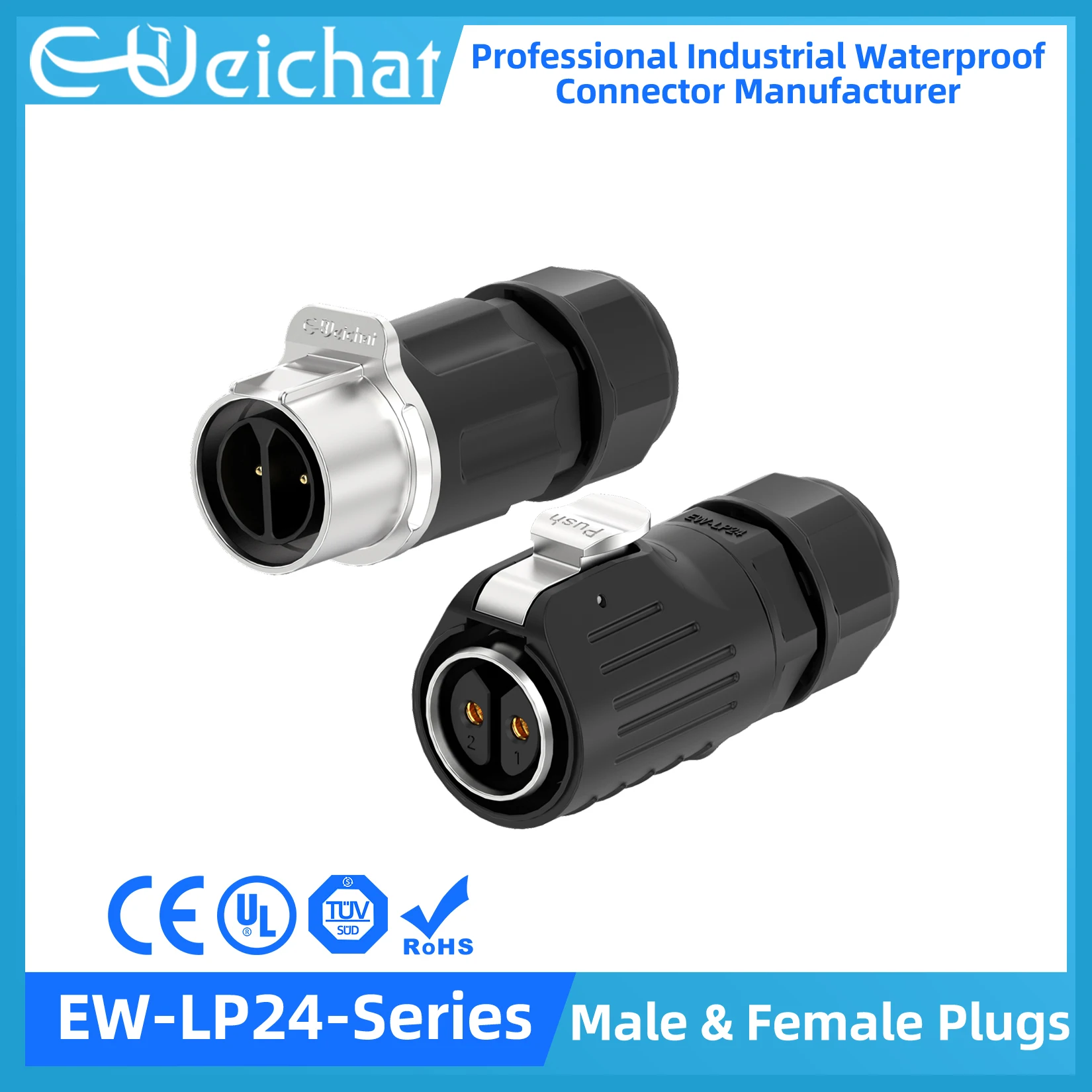 

EW-LP24 Waterproof Connector IP68 Industrial Circular Aviation Electrical Metal Shell Connector M24 2-24 Pin Female & Male Plug