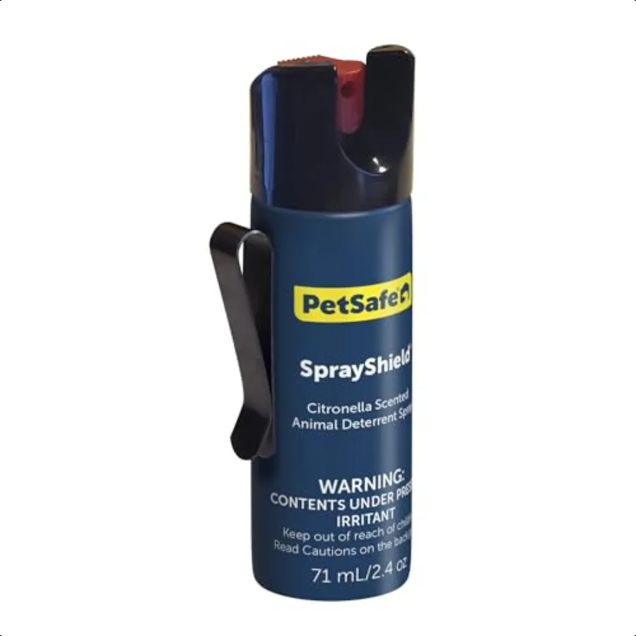 

PetSafe SprayShield Animal Deterrent Spray 2.4 Oz 71 ML Dog Spray Self Defense Compact Design for Portability Belt Clip for Eas