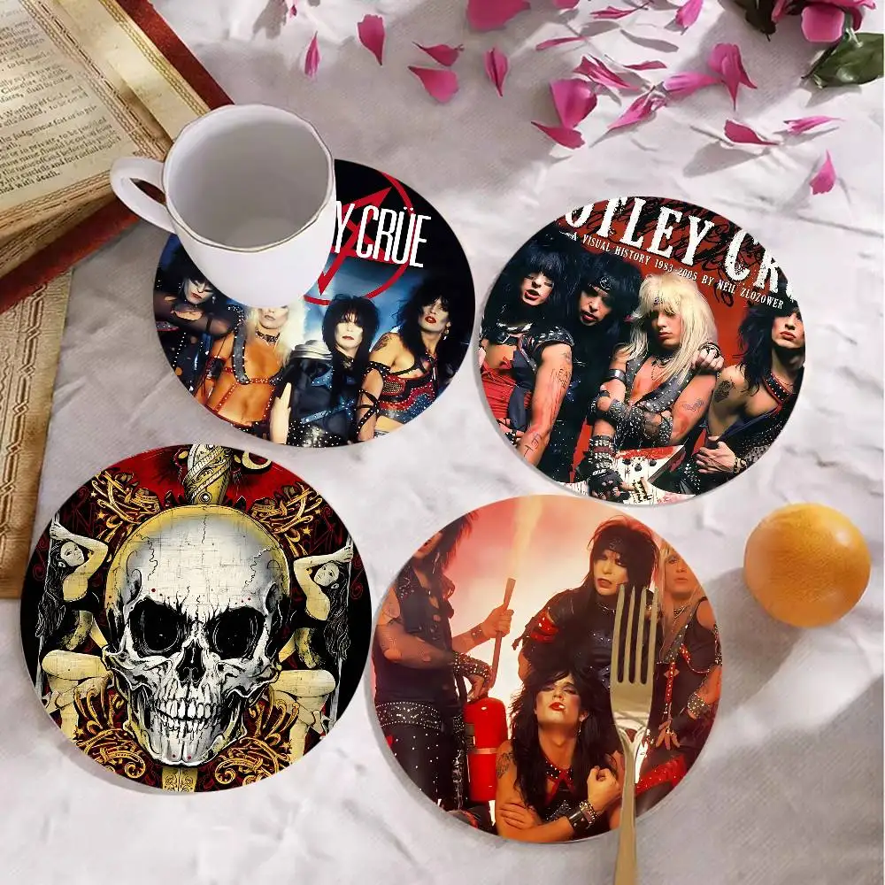 Gorgeous Rock M-motley C-crues Band Round Coasters Insulated Durable Cups Coffee Coaster Plate Mats Home and Decoration Kitchen
