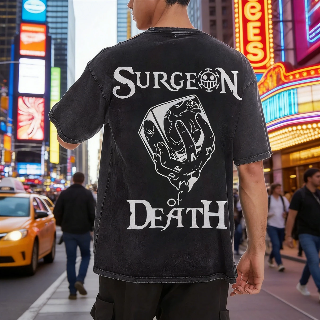 

ONE PIECE Luo Surgical Fruit Element Washed Short Sleeve Gothic Street Style Anime Peripheral T-Shirt Summer Men's Women's Tops