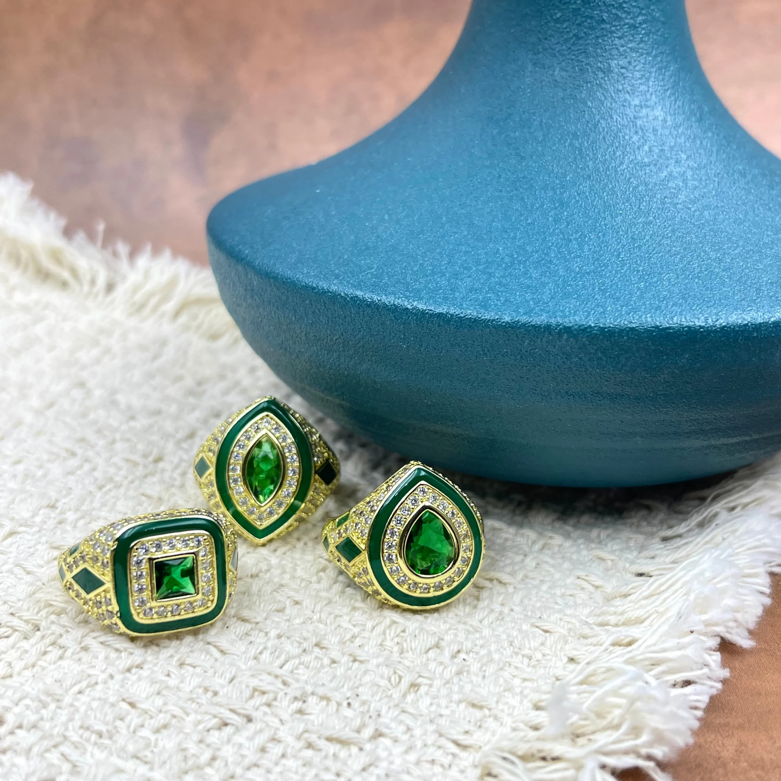 Vintage Square Enamel Ring: Geometric Micro-Pavé Zircon & Colored Gemstones, Luxury Party & Daily Women's Jewelry