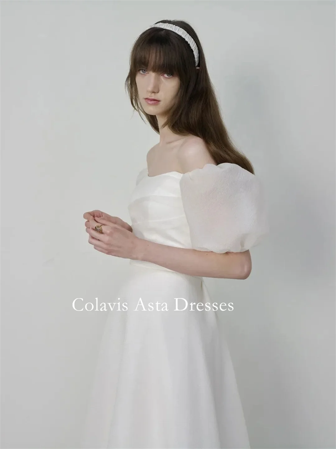 Colavis-vestidos de novia de Asta con hombros descubiertos para mujer, ropa de fiesta coreana con cordones, organzahotoshoot, para exteriores