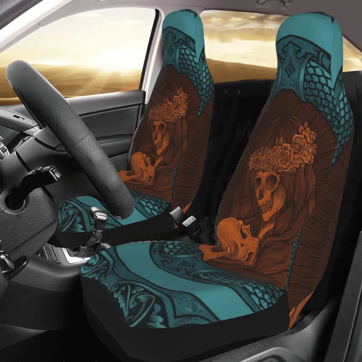 Illustration Sugar Skull Woman Car Seat Cover Custom Printing Universal Front Protector Accessories Cushion Set