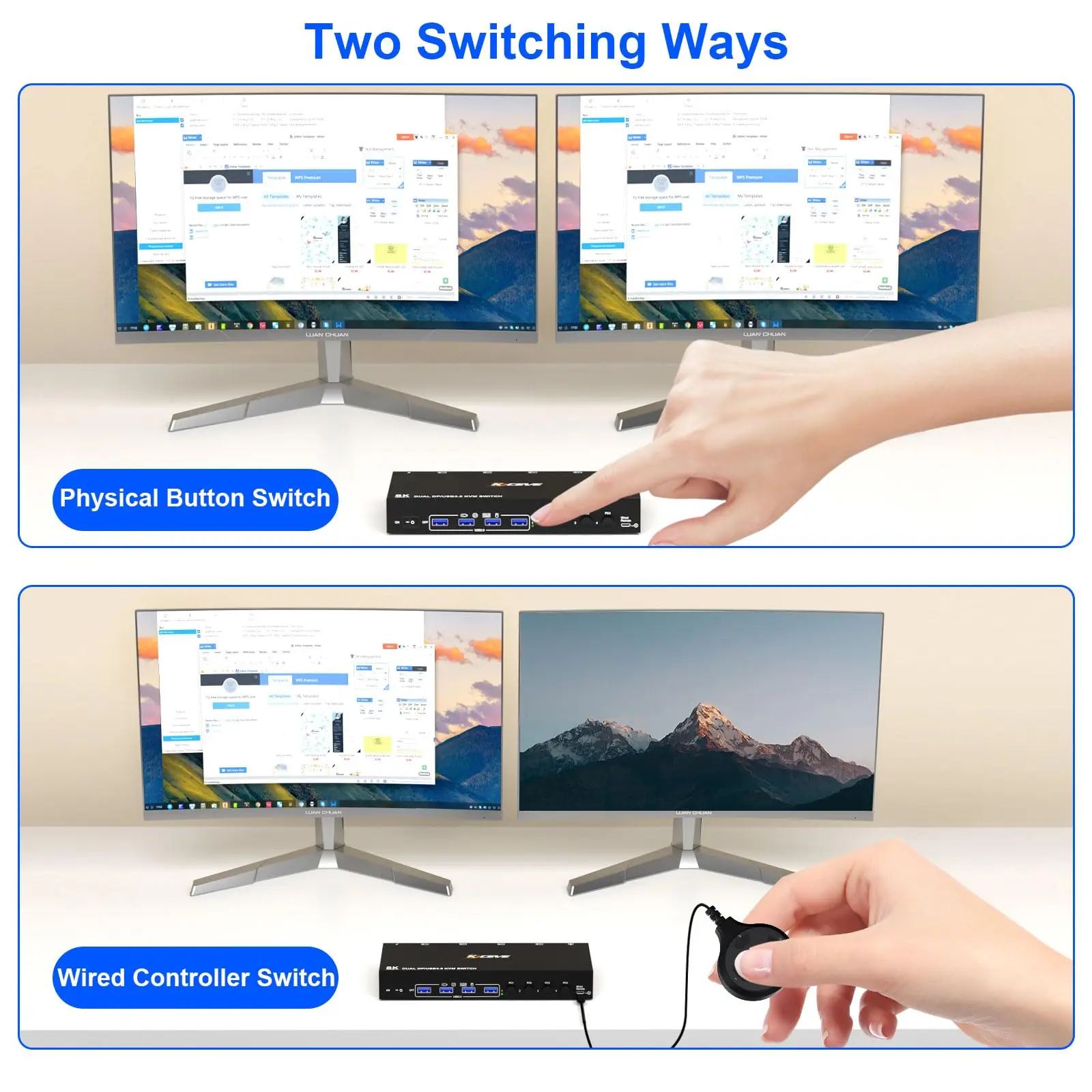 Imagem -04 - Dual Displayport Usb 3.0 Switcher 8k dp Kvm Switch Monitores Computadores 8k @ 30hz 4k @ 144hz pc Share Teclado Mouse