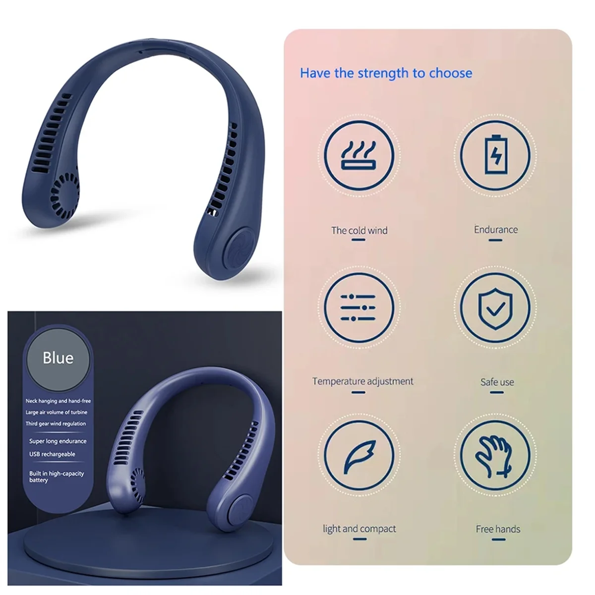 

B25B Портативный мини-вентилятор для шеи Портативный безлопастной вентилятор USB перезаряжаемый безлопастной подвесной воздухоохладитель