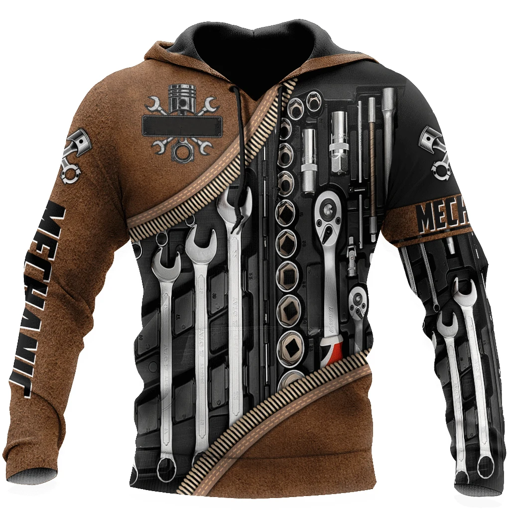 Mechanic Men's Hoodies Mechanical Tools Print Top Autumn Winter  Jersey Casual Sweatshirts Oversized Fashion Breathable Clothing