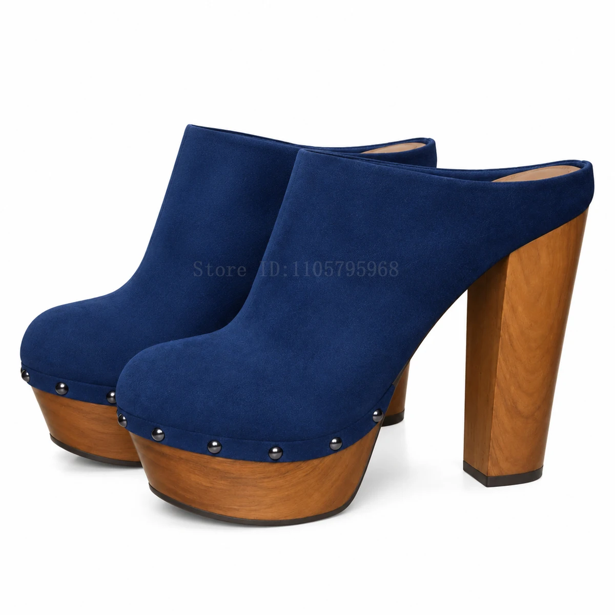 Women's Vintage Platform Clog Mules Rivet Decor Block High Heel Closed Toe Slip On Shoes