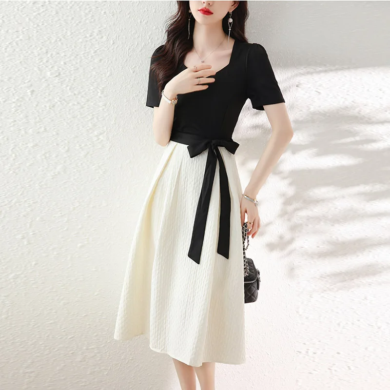 2023 Summer New Women's Clothing Pear Shapes Tea Break French Style Temperament Lady Mid-Length Short Sleeve Dress