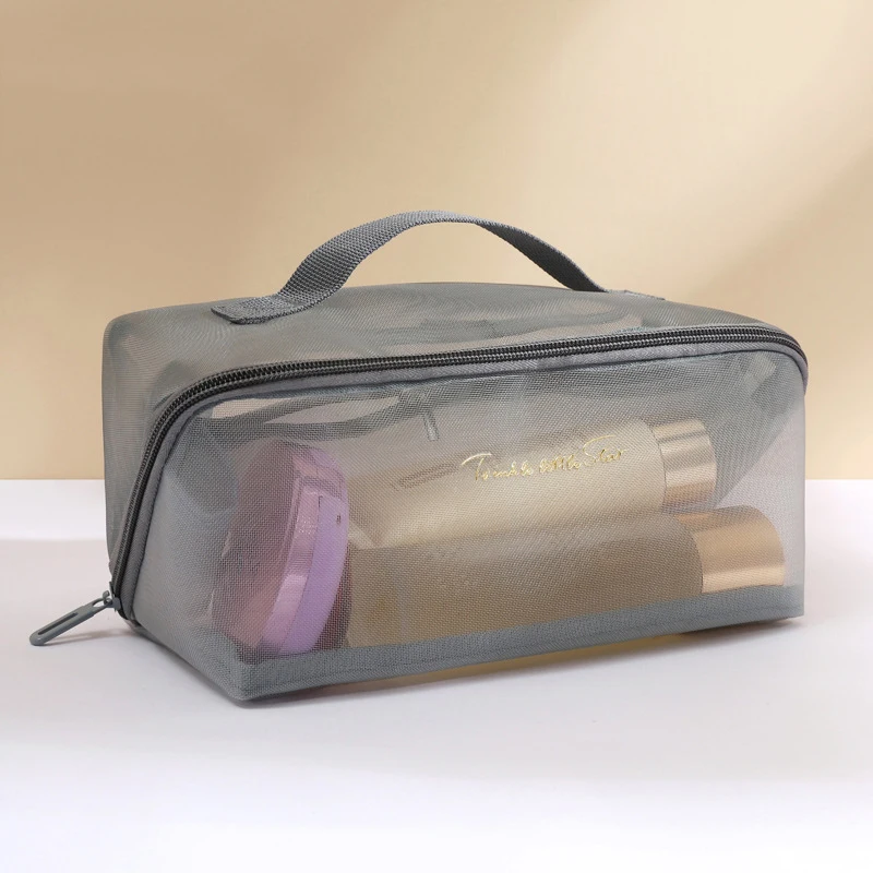 Großhandel Transparent Mesh Kissen Make-Up Lagerung Tasche Reise Make-Up Kulturbeutel Kulturbeutel Tote Kosmetik Organizer Zipper Taschen – Detail 4