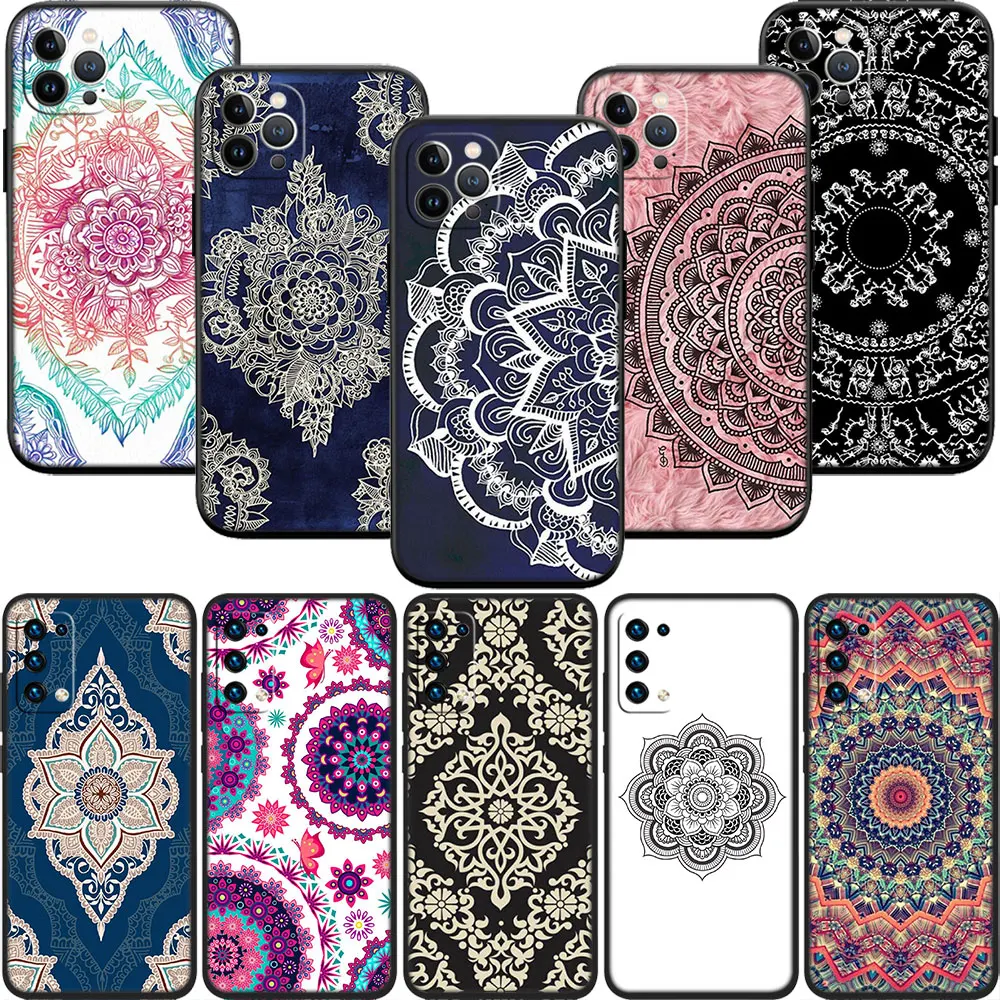 Capa de Celular Soft Shell MI37 com Totem Mandala Floral para iPhone SE X XS XR 11 16E 17 Pro Max Air 8 7 6 6s Plus